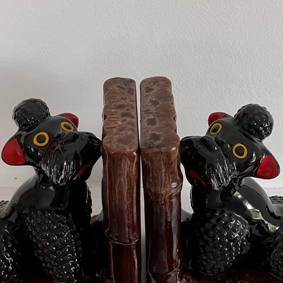 Vintage Black Poodle Bookends 1950's - MCM Kitsch High Gloss Poodles - Picture 14 of 14